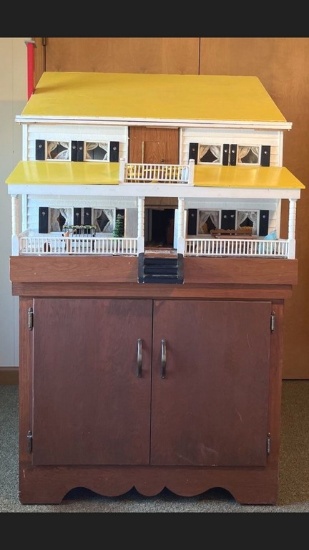 Charming Handmade Fully Furnished Doll House & Stand