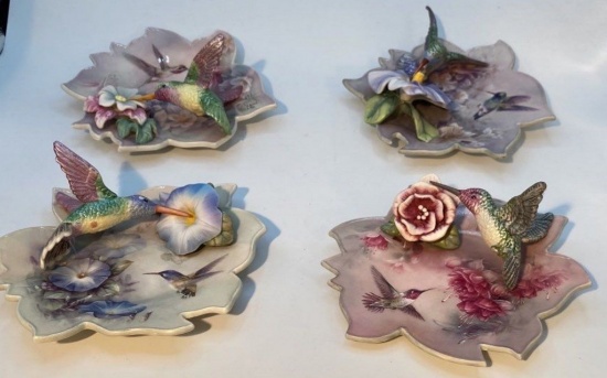 Set of Four Lena Lin's Hummingbird Porcelains