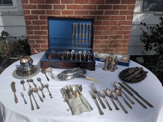 Large Lot of Silver Plated Flatware and Serving Utensils