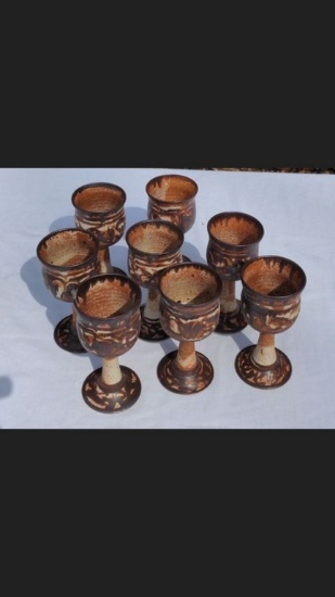 Vintage Art Pottery Wine Goblets