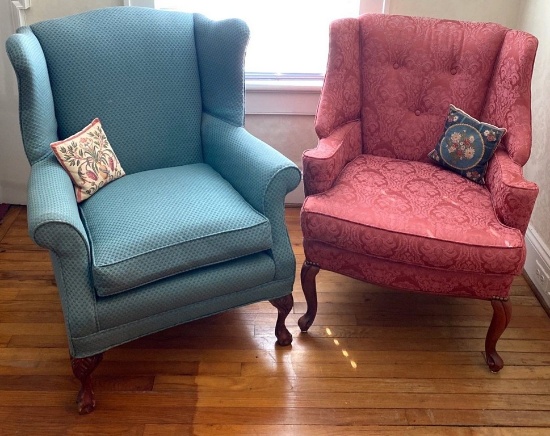 Two Fabric Wingback Chairs