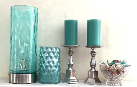 Teal and Silver Decor Lot