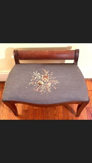 Wooden Bench with Embroidered Floral Top