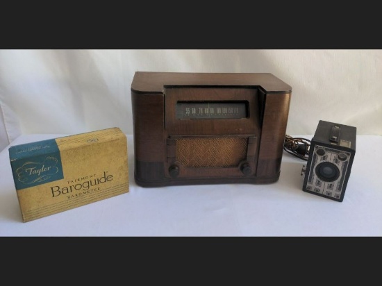 Vintage Barometer, Radio and Camera Lot