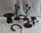 Lot of Cast Iron Candleholders, Japanese Ikebana Vase,  and Horseshoe