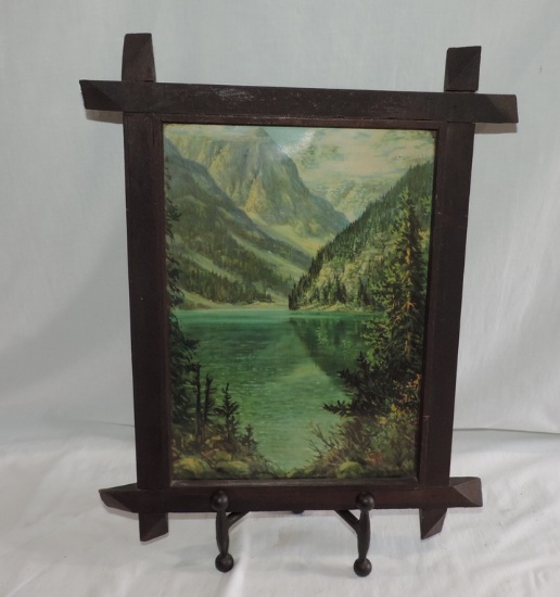 Antique Folk Art Wooden Frame with Color Print