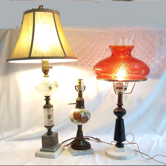 Lot of Vintage Lamps One with Pinecone
