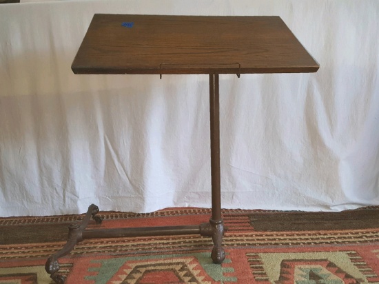 Antique Oak and Iron Art Bed Table