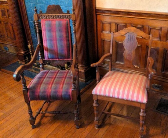 Two Carved Wood Armchairs