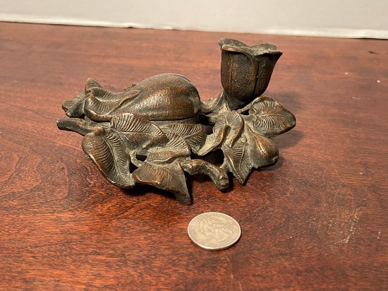 Copper and Brass Candlestick and Lidded Match Safe