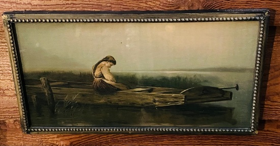 Antique Lady in a Boat Print