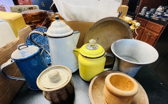 Lot of Enameled Teapots and Pitchers