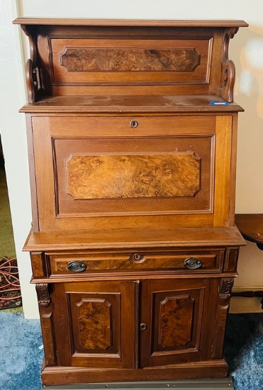 Antique Victorian Walnut Drop Front Secretary/Desk