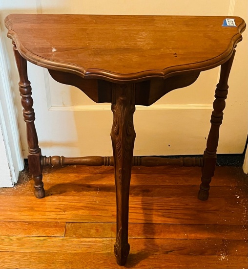 Carved Walnut Half Side Table