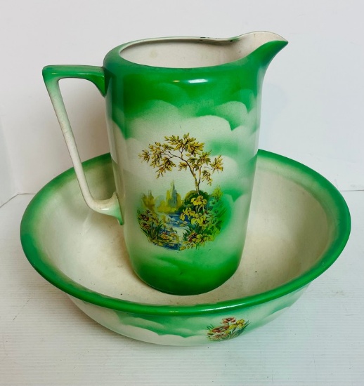 Victorian Decorated Wash Bowl and Pitcher