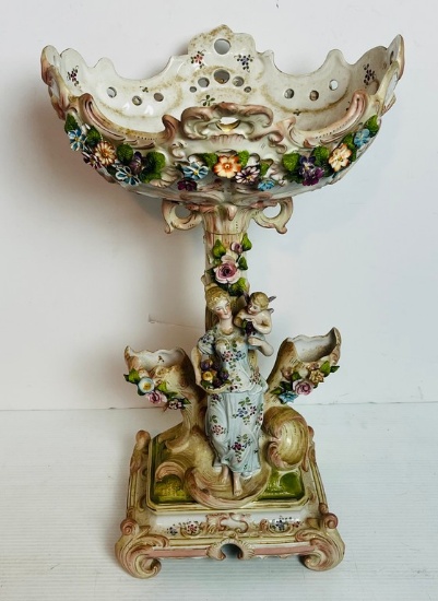 Victorian German Dresden-Type Figural Compote Centerpiece