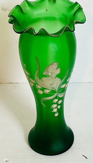 Hand-Blown Mary Gregory-Style Bud Vase