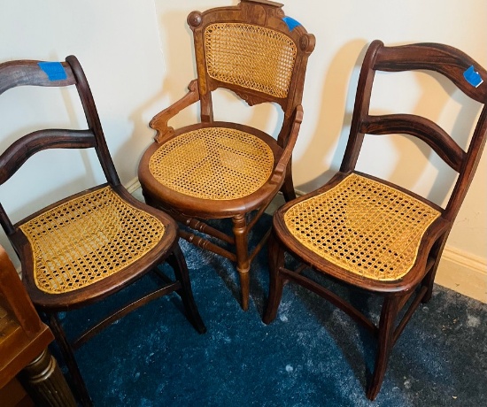 Lot of 3 Victorian Caned Seated Chairs
