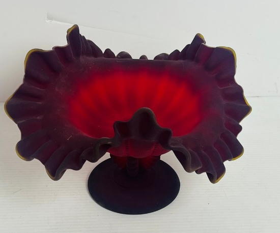 Antique Ruby Ruffled Edge Matte Compote