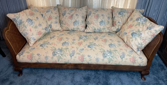 French-Style Walnut and Cane Day Bed