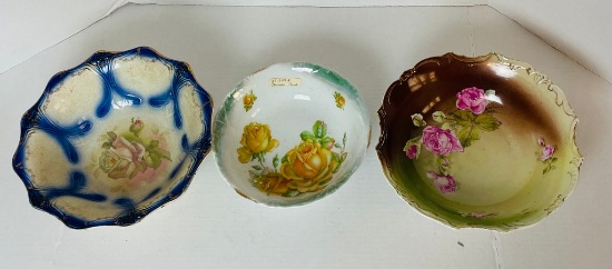3 Victorian Porcelain Serving Bowls