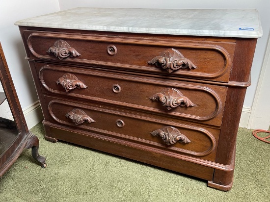 Early Victorian Three-Drawer Marble Top Server