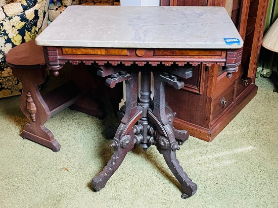 Victorian Walnut Marble Top Table