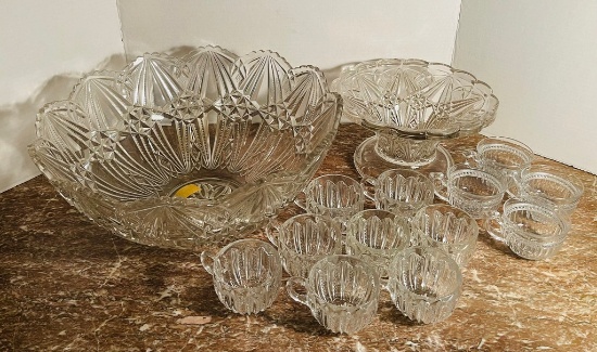 Victorian Glass Punch Bowl Set