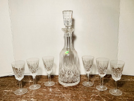 Waterford Crystal Decanter and Six Glasses