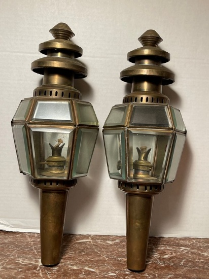 Pair of Brass Torch Lanterns/Buggy Lanterns