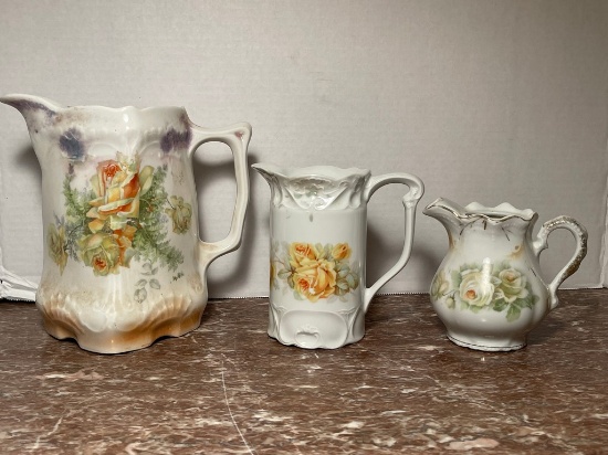 Lot of Victorian Hand-Painted Pitchers