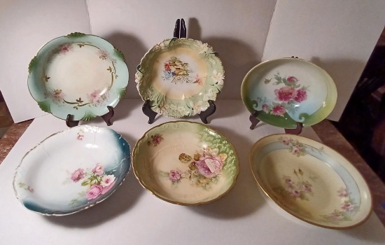 Lot of 6 Victorian Hand-Painted German and Bavarian Bowls