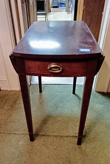 Mahogany Drop Leaf Inlaid Side Table with Drawer