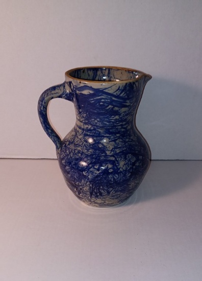 1995 Blue Splatter Ware Pottery Pitcher