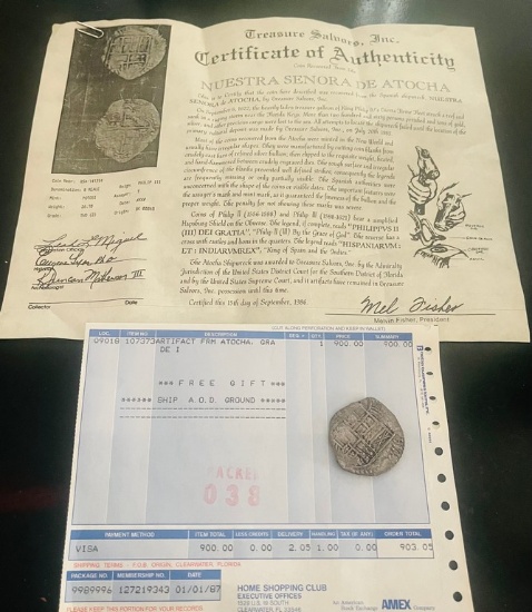 Original Shipwreck Coin from The Nuestra Senora De Atocha with Certificate