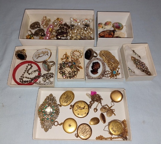 Antique Costume Jewelry & Gold Filled Locket Lot