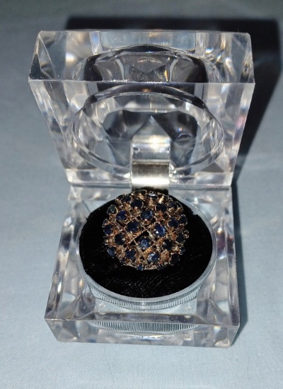 10 K Gold & Blue Stone Ladies Cocktail Ring