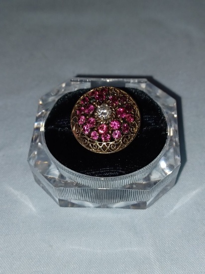 14 K Gold Ladies Cocktail Ring With Rubies & Diamond