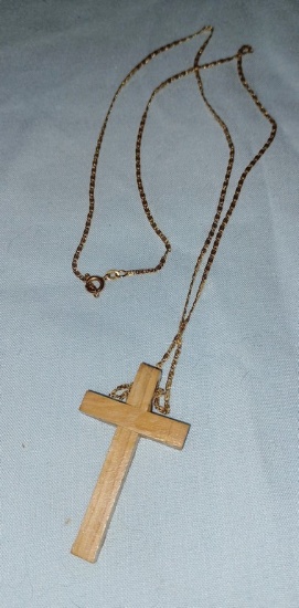 Wood Cross On 14 K Gold Chain