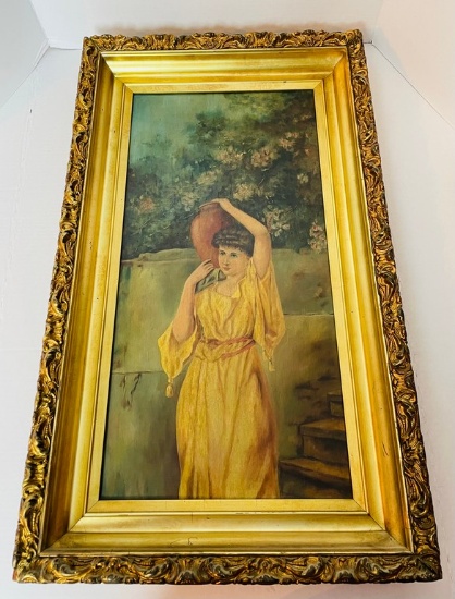 Victorian Oil on Canvas with Nice Ornate Gold Frame