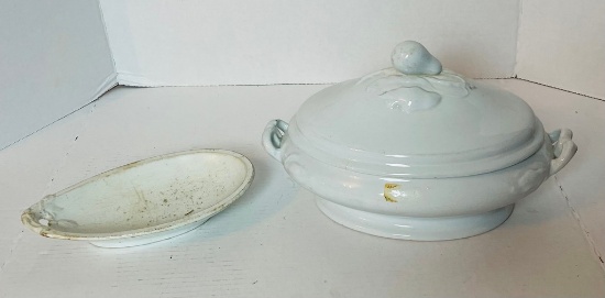 Early White Ironstone Casserole with Pear Finial Top