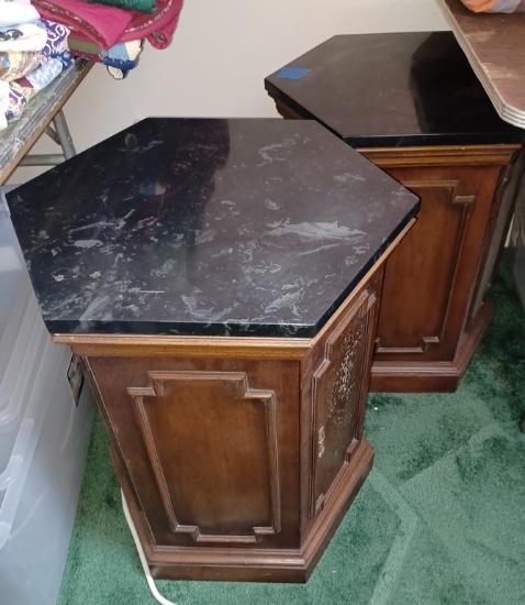 Pair of 1960's Marble Top Octagonal End Tables