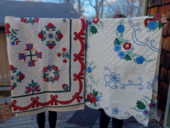 Pair of Applique Floral Contemporary Quilts