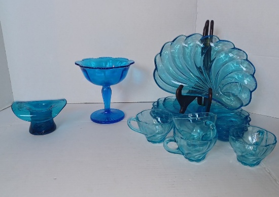 Lot of Blue Depression Glassware