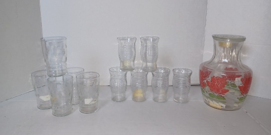 Juice Glasses and Covered Juice Container