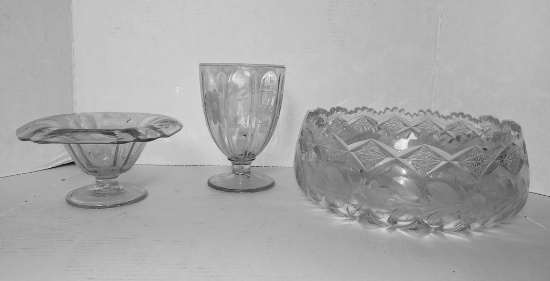 Lot of Cut and Etched Glassware