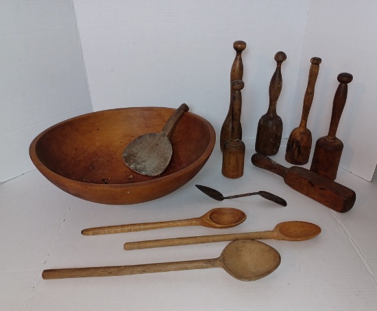 Antique Primitive Wooden Ware and Bowl