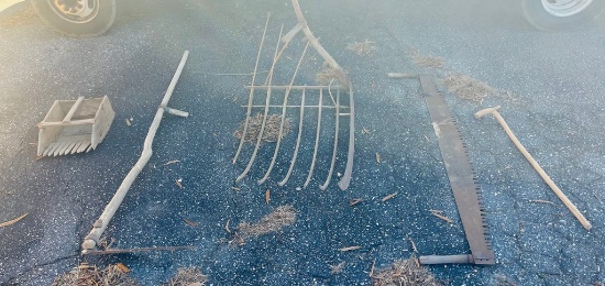 Lot of Four Old Wooden and Metal Farm Tools