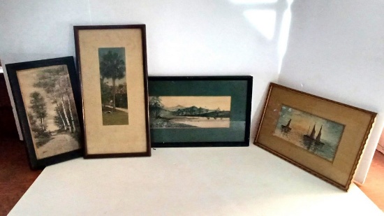 Lot of Circa 1920 Framed Watercolors and Prints