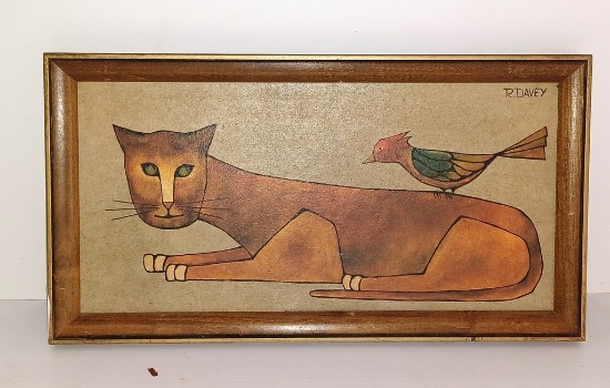 1960's Framed Print on Board of Cat by R. Davie